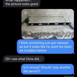 Example of the bad work where the curbless shower was ruined and needs to be redone
