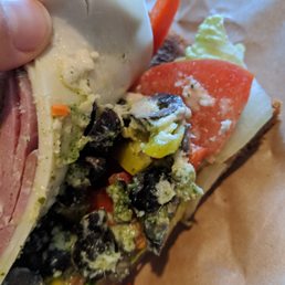 All that white chunky stuff on the cheese and in the middle is HORSERADISH!!! All that white chunky stuff on the cheese and in the middle is HORSERADISH!!!