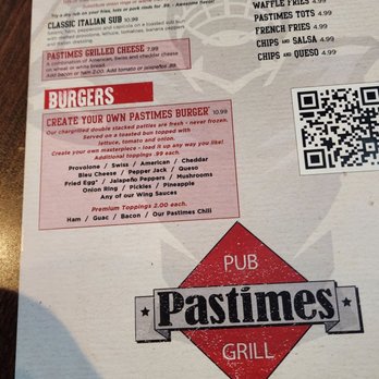 Pastimes Pub & Grill - menu - Sports Bars Near Me - Columbus, Ohio