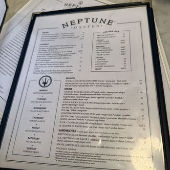 Neptune Oyster - Current menu - Seafood Near Me - Boston, Massachusetts