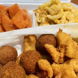 K&M Food Truck and Catering - Those salmon balls were so juicy and delicious. the fish was so crisp! The sweet potatoes were balanced in sweetness .