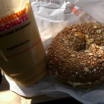Dunkin' - Multigrain Bagel with Veggie Cream Cheese and medium Iced Coffee - Coffee & Tea Near Me - Kingman, Arizona