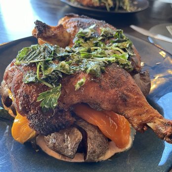 Heritage Food and Drink - Brick Chicken  Crispy potatoes, charred peppers, chimichurri, chipotle-caper remoulade - Cocktail Bars Near Me - Wappingers Falls, New York