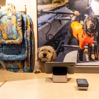 Ruffwear Retail Store - Ruffwear employee Marvin greeting guests as they come in at the counter. - Pet Stores Near Me - Bend, Oregon Ruffwear Retail Store - Ruffwear employee Marvin greeting guests as they come in at the counter. - Pet Stores Near Me - Bend, Oregon
