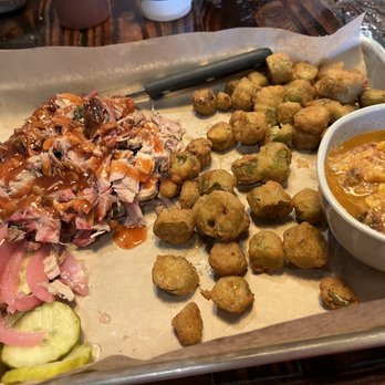 Ford's BBQ - Pulled bbq pork with fried okra and Brunswick stew - Barbeque Near Me - Tucker, Georgia Ford's BBQ - Pulled bbq pork with fried okra and Brunswick stew - Barbeque Near Me - Tucker, Georgia