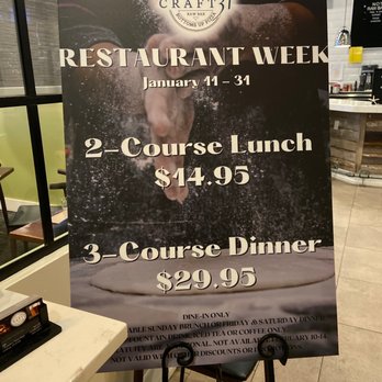 Craft 31 - Restaurant week sign - Pizza Near Me - Williamsburg, Virginia Craft 31 - Restaurant week sign - Pizza Near Me - Williamsburg, Virginia