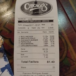 Chicago's - Y aquí la factura por si queréis tener una idea, encima nos regalaron un descuento de 10%