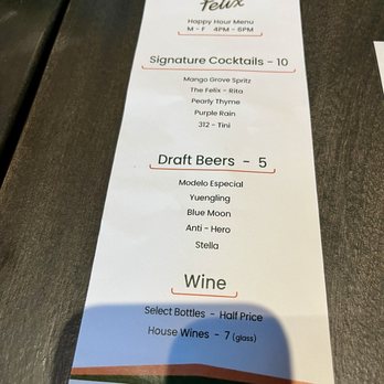 Felix Modern American Dining - Happy Hour Menu: Mon - Fri (4-6pm) - New American Near Me - Chicago, Illinois