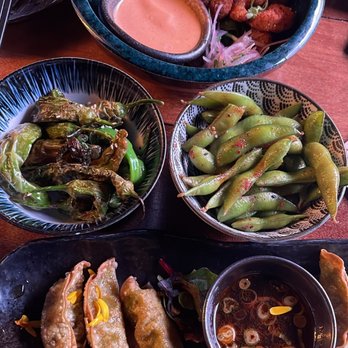 Kaiyo Rooftop - Edamame. Shishito peppers. Veggie Gyoza. Crispy shrimp - Peruvian Near Me - San Francisco, California Kaiyo Rooftop - Edamame. Shishito peppers. Veggie Gyoza. Crispy shrimp - Peruvian Near Me - San Francisco, California