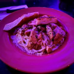 Cheetah - Hallandale Beach - 2/5/23 free lunch special: blackened chicken alfredo with garlic bread. Delicious!