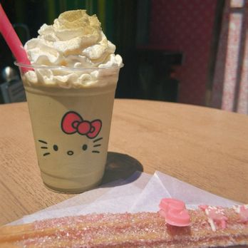 Hello Kitty And Friends Cafe - Matcha frappe Churro with strawberry filling - Themed Cafes Near Me - Universal City, California