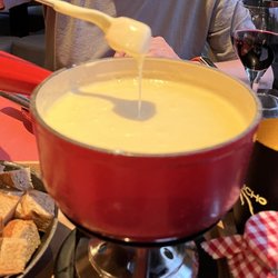 Huge pot of Cheese Fondue.