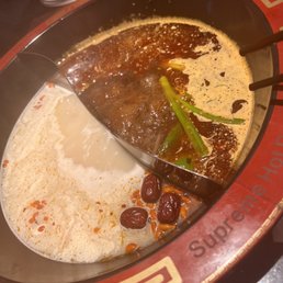 1/2 bone broth & 1/2 spicy level one