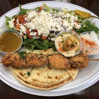 Odeh’s Mediterranean Kitchen - Chicken Kabob with salad, hummus and cucumber sauce. - Mediterranean Near Me - High Point, North Carolina