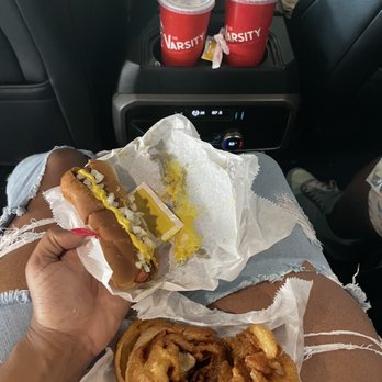 The Varsity - Thee BEST combo!!! The Chili Cheese Dog add onion and mustard with the onion rings! - Burgers Near Me - Atlanta, Georgia The Varsity - Thee BEST combo!!! The Chili Cheese Dog add onion and mustard with the onion rings! - Burgers Near Me - Atlanta, Georgia