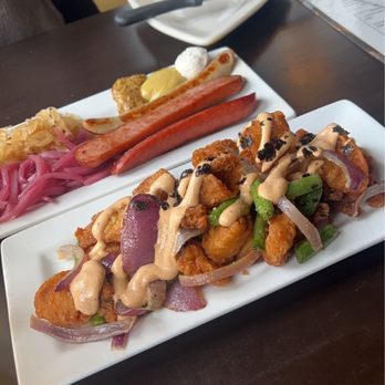 Colchuck's - Calamari Plate and Bavarian Sausage Platter - German Near Me - Leavenworth, Washington Colchuck's - Calamari Plate and Bavarian Sausage Platter - German Near Me - Leavenworth, Washington