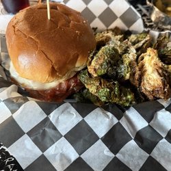 Two Guys Brewing - Bourdain mortadella sandwich feature with Brussels sprouts