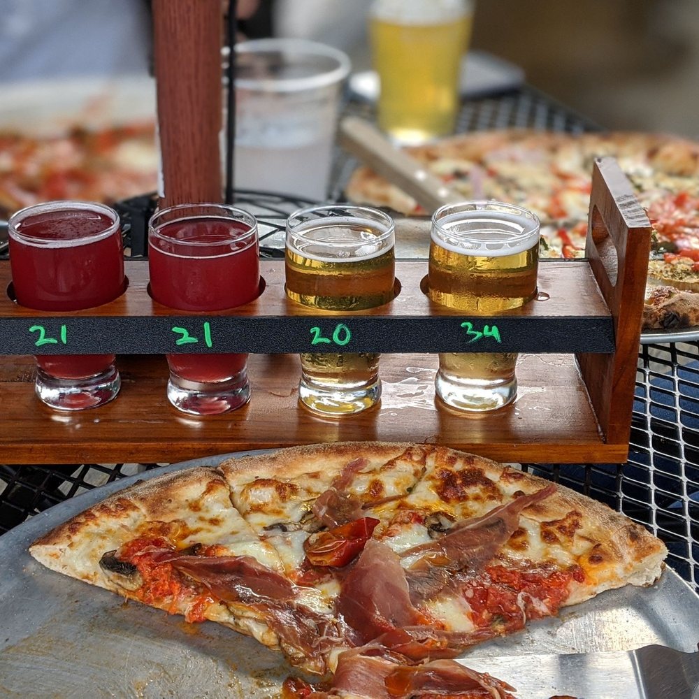 V Pizza - A flight of local drafts to go with my Paolo pizza (calabrian chili paste added!) - Pizza Near Me - Cary, North Carolina V Pizza - A flight of local drafts to go with my Paolo pizza (calabrian chili paste added!) - Pizza Near Me - Cary, North Carolina