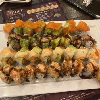 Sushi Bomb - T62. Salmon Lover Special Roll, T69. King Lobster Special Roll, T58. Sakura Special Roll, T54. Dragon Special Roll - Japanese Near Me - Pittsburgh, Pennsylvania Sushi Bomb - T62. Salmon Lover Special Roll, T69. King Lobster Special Roll, T58. Sakura Special Roll, T54. Dragon Special Roll - Japanese Near Me - Pittsburgh, Pennsylvania