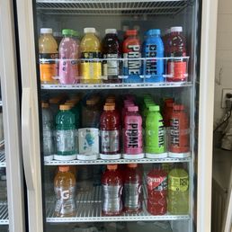 Drinks in the fridge. They also have coffee / cappuccinos / and a few other hot drinks made behind the counter.