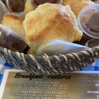 Moose Cafe - Complimentary basket of delicious scratch made biscuits with apple butter; my favorite! - Southern Near Me - Colfax, North Carolina