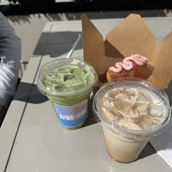 1 Oz Coffee - Iced Cinnamon honey latte, iced ceremonial matcha latte, strawberry filled croissant - Coffee & Tea Near Me - Santa Clara, California