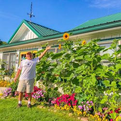 Hosmer Winery - Our owner, Cameron Hosmer among our giant sunflowers!