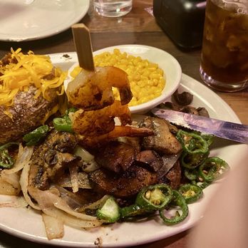 Texas Roadhouse - 11oz sirloin with loaded potato, corn and added shrimp + toppings. - Steakhouses Near Me - Manassas, Virginia Texas Roadhouse - 11oz sirloin with loaded potato, corn and added shrimp + toppings. - Steakhouses Near Me - Manassas, Virginia