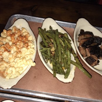 Butcher Bar - Mac and cheese string beans with bacon and the rib burnt ends. 10/10 - Barbeque Near Me - Astoria, New York