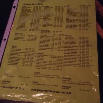 MacGregors Grill & Tap - Beer draft list sept 2013 - Chicken Wings Near Me - Rochester, New York