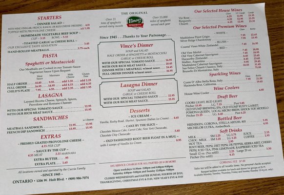 Menu photo 4 Vince's Spaghetti Ontario, CA Menu photo 4 Vince's Spaghetti Ontario, CA