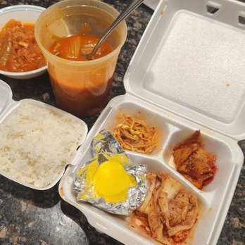 Jjang Ga Nae - Kimchi jjigae w/ banchan. If it's looking worse for the wear that's my fault, took an hour to get home. Packaged well (no leaks!) - Korean Near Me - Cherry Hill, New Jersey Jjang Ga Nae - Kimchi jjigae w/ banchan. If it's looking worse for the wear that's my fault, took an hour to get home. Packaged well (no leaks!) - Korean Near Me - Cherry Hill, New Jersey