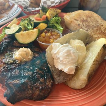 Cool Cat Cafe - Ribeye Steak with a fish filet hidden under the bread - American Near Me - Pismo Beach, California Cool Cat Cafe - Ribeye Steak with a fish filet hidden under the bread - American Near Me - Pismo Beach, California