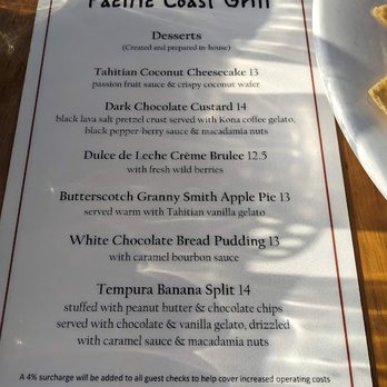Pacific Coast Grill - Desserts April 2023 - Seafood Near Me - Cardiff, California