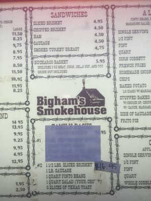 Menu photo 3 Bigham's Smokehouse Lubbock, TX Menu photo 3 Bigham's Smokehouse Lubbock, TX