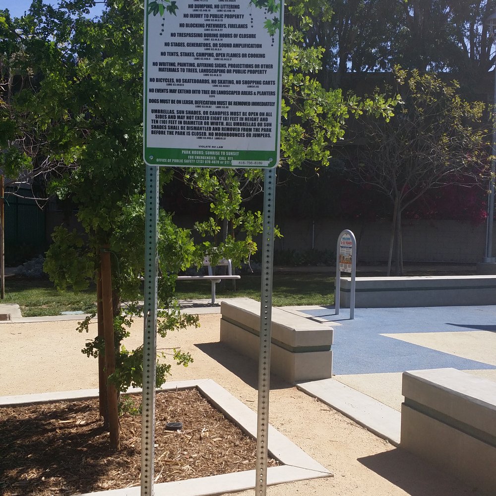 Fulton Ave Park - Hours sign. Sunrise to sunset lol - Playgrounds Near Me - Los Angeles, California
