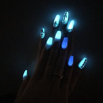 Joli Paris Nails - Glow-in-the-dark powder & rhinestones - Nail Salons Near Me - Brooklyn, New York