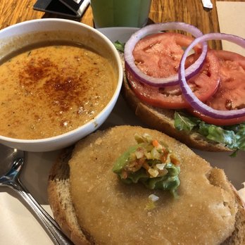 Veggie Grill by Next Level - Santa Fe Crispy Chickin Sandwich with Smokey Corn Bisque. Amazing and very filling!! - Vegan Near Me - Seattle, Washington