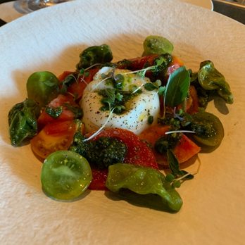 LB Steak - Bishop Ranch - Heirloom tomatoes with burrata cheese and shishito peppers topped with pistachio pesto - Steakhouses Near Me - San Ramon, California