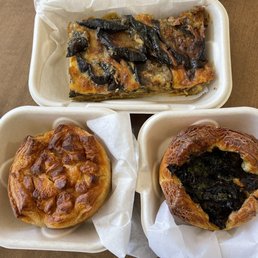 Eggplant tart, mushroom pesto cup, and plain kouign amman Eggplant tart, mushroom pesto cup, and plain kouign amman
