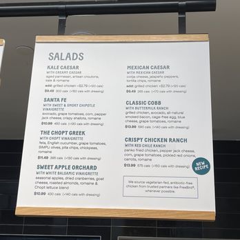 Chopt Creative Salad Co. - Menu (as of July 2023) - Salad Near Me - Roslyn Heights, New York