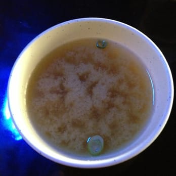 Nipomo Sushi - Miso soup, no spoon tho. Guess ya just drink it or is there a secret to eating soup with chopsticks in Cali????  Lol!!! - Sushi Bars Near Me - Nipomo, California