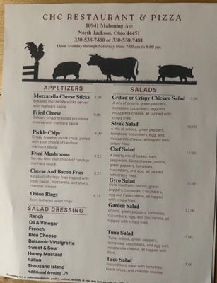 Menu photo 2 CHC Restaurant & Pizza North Jackson, OH Menu photo 2 CHC Restaurant & Pizza North Jackson, OH