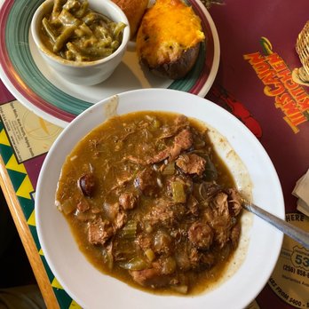 Tim's Cajun Kitchen - Chicken and sausage jambalaya stuffed baked potato green bean casserole really really good - Cajun/Creole Near Me - Huntsville, Alabama Tim's Cajun Kitchen - Chicken and sausage jambalaya stuffed baked potato green bean casserole really really good - Cajun/Creole Near Me - Huntsville, Alabama