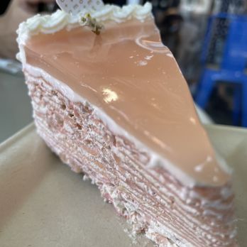 Motto Tea Cafe - Rose & Lychee Crepe Cake - Desserts Near Me - Pasadena, California Motto Tea Cafe - Rose & Lychee Crepe Cake - Desserts Near Me - Pasadena, California