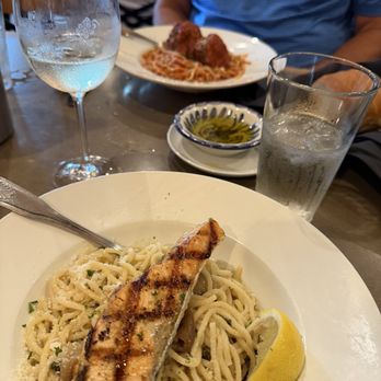 Anthonino's Taverna - Meatball entree and grilled salmon with pasta. - Greek Near Me - Saint Louis, Missouri Anthonino's Taverna - Meatball entree and grilled salmon with pasta. - Greek Near Me - Saint Louis, Missouri