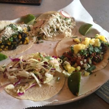 Bakersfield Mass Ave - Pollo verde, fish, pastor and huitalcoche tacos.    Very good!! - Bars Near Me - Indianapolis, Indiana