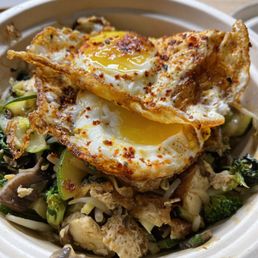 MYOB: Thai basil, tofu, brown rice, broccoli, kale, sprouts, zucchini, add crispy egg and mushrooms. MYOB: Thai basil, tofu, brown rice, broccoli, kale, sprouts, zucchini, add crispy egg and mushrooms.