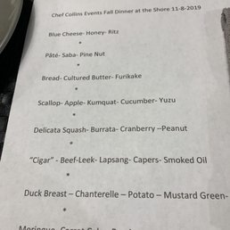 The evenings menu - an assortment of fall inspired dishes
