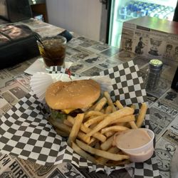 Bungalow Bar & Grill - Bungalow Burger w/ fries. Cocktails, beers, shots